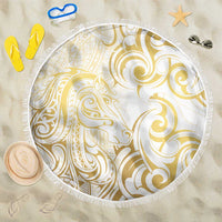 Gold And White Aotearoa Horse Racing Beach Blanket NZ Maori Pattern LT14 One Size 150cm White - Polynesian Pride