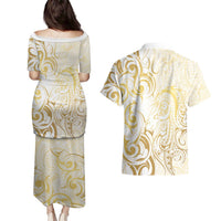 Gold And White Aotearoa Horse Racing Couples Matching Puletasi and Hawaiian Shirt NZ Maori Pattern LT14 - Polynesian Pride