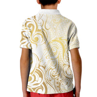 Gold And White Aoteara Horse Racing Kid Polo Shirt NZ Maori Pattern