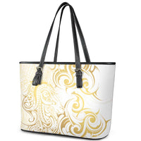 Gold And White Aotearoa Horse Racing Leather Tote Bag NZ Maori Pattern LT14 - Polynesian Pride