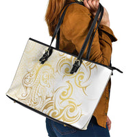 Gold And White Aotearoa Horse Racing Leather Tote Bag NZ Maori Pattern LT14 - Polynesian Pride