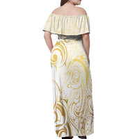 Gold And White Aotearoa Horse Racing Off Shoulder Maxi Dress NZ Maori Pattern LT14 - Polynesian Pride