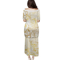 Gold And White Aotearoa Horse Racing Puletasi NZ Maori Pattern LT14 - Polynesian Pride