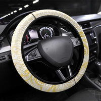 Gold And White Aotearoa Horse Racing Steering Wheel Cover NZ Maori Pattern LT14 Universal Fit White - Polynesian Pride