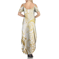 Gold And White Aotearoa Horse Racing Summer Maxi Dress NZ Maori Pattern LT14 - Polynesian Pride