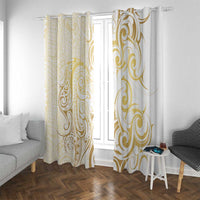 Gold And White Aotearoa Horse Racing Window Curtain NZ Maori Pattern LT14 With Grommets White - Polynesian Pride