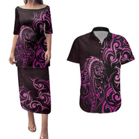 Pink Aotearoa Horse Racing Couples Matching Puletasi and Hawaiian Shirt NZ Maori Pattern LT14 Pink - Polynesian Pride