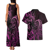 Pink Aotearoa Horse Racing Couples Matching Tank Maxi Dress and Hawaiian Shirt NZ Maori Pattern LT14 - Polynesian Pride