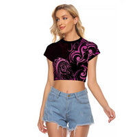 Pink Aotearoa Horse Racing Raglan Cropped T Shirt NZ Maori Pattern LT14 Female Pink - Polynesian Pride