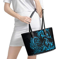 Blue Aotearoa Horse Racing Leather Tote Bag NZ Maori Pattern LT14 - Polynesian Pride