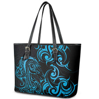 Blue Aotearoa Horse Racing Leather Tote Bag NZ Maori Pattern LT14 - Polynesian Pride