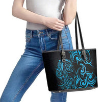 Blue Aotearoa Horse Racing Leather Tote Bag NZ Maori Pattern LT14 - Polynesian Pride