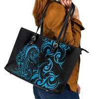 Blue Aotearoa Horse Racing Leather Tote Bag NZ Maori Pattern LT14 - Polynesian Pride