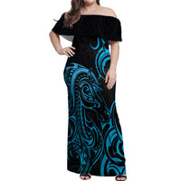 Blue Aotearoa Horse Racing Off Shoulder Maxi Dress NZ Maori Pattern LT14 Women Blue - Polynesian Pride