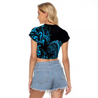 Blue Aotearoa Horse Racing Raglan Cropped T Shirt NZ Maori Pattern LT14 - Polynesian Pride