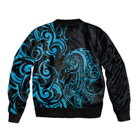 Blue Aotearoa Horse Racing Sleeve Zip Bomber Jacket NZ Maori Pattern LT14 - Polynesian Pride