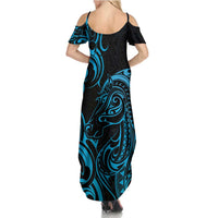 Blue Aotearoa Horse Racing Summer Maxi Dress NZ Maori Pattern LT14 - Polynesian Pride