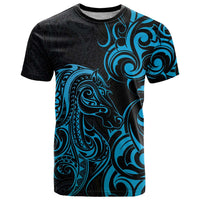 Blue Aotearoa Horse Racing T Shirt NZ Maori Pattern LT14 Blue - Polynesian Pride