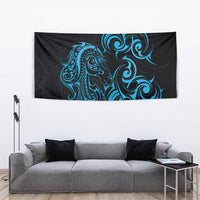 Blue Aoteara Horse Racing Tapestry NZ Maori Pattern