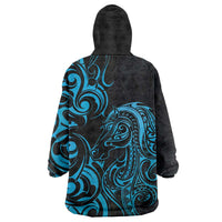 Blue Aotearoa Horse Racing Wearable Blanket Hoodie NZ Maori Pattern LT14 - Polynesian Pride