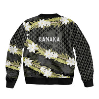 Born And Raised Aloha Hawaii Bomber Jacket Kanaka Kakau Hawaiian Tiare Pakalana Lei - Polynesian Pride