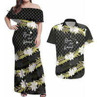 Born And Raised Aloha Hawaii Couples Matching Off Shoulder Maxi Dress and Hawaiian Shirt Kanaka Kakau Hawaiian Tiare Pakalana Lei - Polynesian Pride