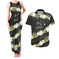 Born And Raised Aloha Hawaii Couples Matching Tank Maxi Dress and Hawaiian Shirt Kanaka Kakau Hawaiian Tiare Pakalana Lei - Polynesian Pride