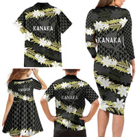 Born And Raised Aloha Hawaii Family Matching Long Sleeve Bodycon Dress and Hawaiian Shirt Kanaka Kakau Hawaiian Tiare Pakalana Lei - Polynesian Pride