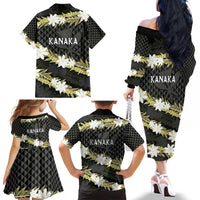 Born And Raised Aloha Hawaii Family Matching Off The Shoulder Long Sleeve Dress and Hawaiian Shirt Kanaka Kakau Hawaiian Tiare Pakalana Lei - Polynesian Pride