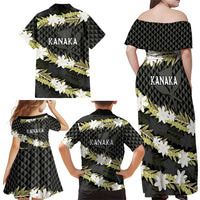 Born And Raised Aloha Hawaii Family Matching Off Shoulder Maxi Dress and Hawaiian Shirt Kanaka Kakau Hawaiian Tiare Pakalana Lei - Polynesian Pride