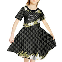 Born And Raised Aloha Hawaii Kid Short Sleeve Dress Kanaka Kakau Hawaiian Tiare Pakalana Lei - Polynesian Pride