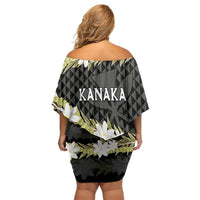 Born And Raised Aloha Hawaii Off Shoulder Short Dress Kanaka Kakau Hawaiian Tiare Pakalana Lei - Polynesian Pride