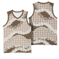Brown Hawaii Tiare and Shell Lei Basketball Jersey Hawaiian Palaka Luxury Vibes LT14 - Polynesian Pride