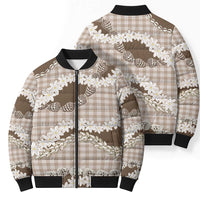 Brown Hawaii Tiare and Shell Lei Bomber Puffer Jacket Hawaiian Palaka Luxury Vibes LT14 - Polynesian Pride