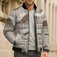 Brown Hawaii Tiare and Shell Lei Bomber Puffer Jacket Hawaiian Palaka Luxury Vibes LT14 - Polynesian Pride