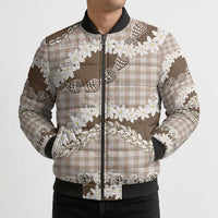 Brown Hawaii Tiare and Shell Lei Bomber Puffer Jacket Hawaiian Palaka Luxury Vibes LT14 - Polynesian Pride