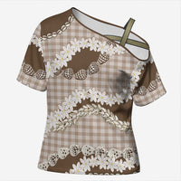 Brown Hawaii Tiare and Shell Lei Cross Shoulder Shirt Hawaiian Palaka Luxury Vibes LT14 Female Brown - Polynesian Pride