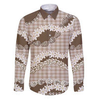 Brown Hawaii Tiare and Shell Lei Family Matching Long Sleeve Bodycon Dress and Hawaiian Shirt Hawaiian Palaka Luxury Vibes - Polynesian Pride