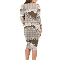 Brown Hawaii Tiare and Shell Lei Family Matching Long Sleeve Bodycon Dress and Hawaiian Shirt Hawaiian Palaka Luxury Vibes - Polynesian Pride