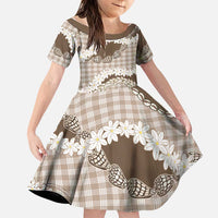 Brown Hawaii Tiare and Shell Lei Family Matching Off The Shoulder Long Sleeve Dress and Hawaiian Shirt Hawaiian Palaka Luxury Vibes - Polynesian Pride