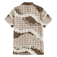 Brown Hawaii Tiare and Shell Lei Family Matching Off The Shoulder Long Sleeve Dress and Hawaiian Shirt Hawaiian Palaka Luxury Vibes - Polynesian Pride