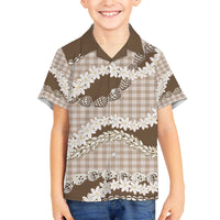 Brown Hawaii Tiare and Shell Lei Family Matching Off The Shoulder Long Sleeve Dress and Hawaiian Shirt Hawaiian Palaka Luxury Vibes - Polynesian Pride