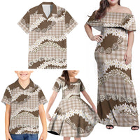 Brown Hawaii Tiare and Shell Lei Family Matching Off Shoulder Maxi Dress and Hawaiian Shirt Hawaiian Palaka Luxury Vibes - Polynesian Pride