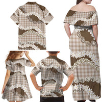 Brown Hawaii Tiare and Shell Lei Family Matching Off Shoulder Maxi Dress and Hawaiian Shirt Hawaiian Palaka Luxury Vibes - Polynesian Pride