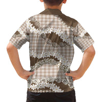 Brown Hawaii Tiare and Shell Lei Family Matching Off Shoulder Short Dress and Hawaiian Shirt Hawaiian Palaka Luxury Vibes - Polynesian Pride