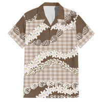 Brown Hawaii Tiare and Shell Lei Family Matching Off Shoulder Short Dress and Hawaiian Shirt Hawaiian Palaka Luxury Vibes - Polynesian Pride