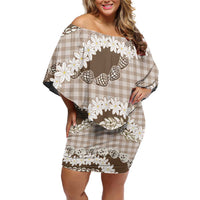 Brown Hawaii Tiare and Shell Lei Family Matching Off Shoulder Short Dress and Hawaiian Shirt Hawaiian Palaka Luxury Vibes - Polynesian Pride