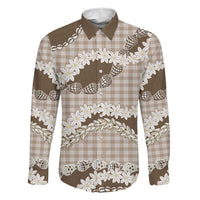 Brown Hawaii Tiare and Shell Lei Family Matching Puletasi and Hawaiian Shirt Hawaiian Palaka Luxury Vibes - Polynesian Pride