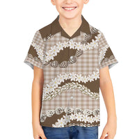 Brown Hawaii Tiare and Shell Lei Family Matching Short Sleeve Bodycon Dress and Hawaiian Shirt Hawaiian Palaka Luxury Vibes - Polynesian Pride