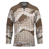 Brown Hawaii Tiare and Shell Lei Hockey Jersey Hawaiian Palaka Luxury Vibes LT14 Unisex Brown - Polynesian Pride